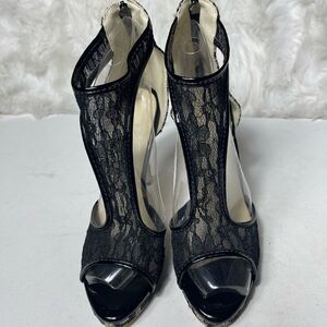 Women zipper high heels black lace size 41